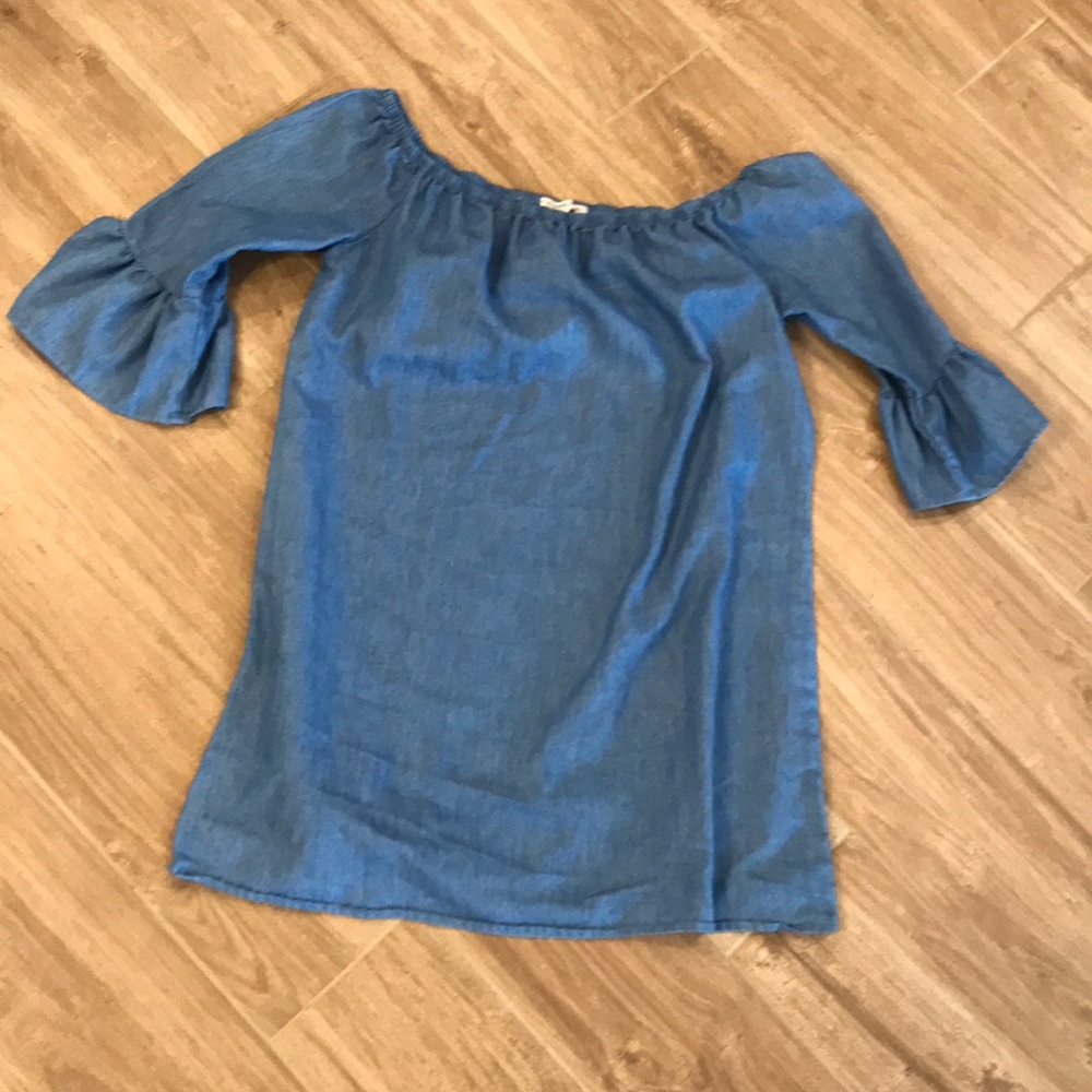Over the shoulder jean dress